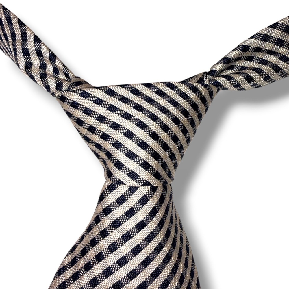 J.Crew Necktie OS Navy Blue Gingham Checkered 100% Silk Made in‎ Italy